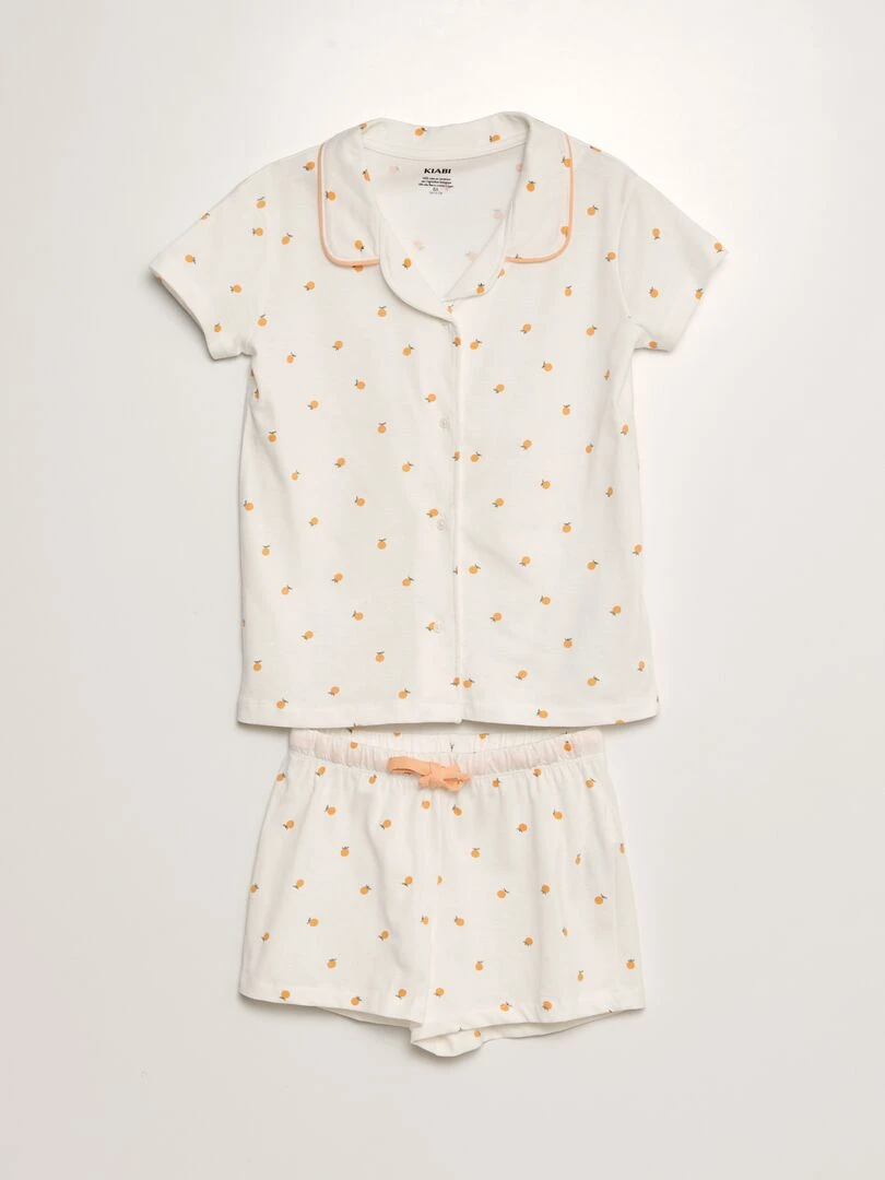 Pyjama court chemise + short à motif Blanc