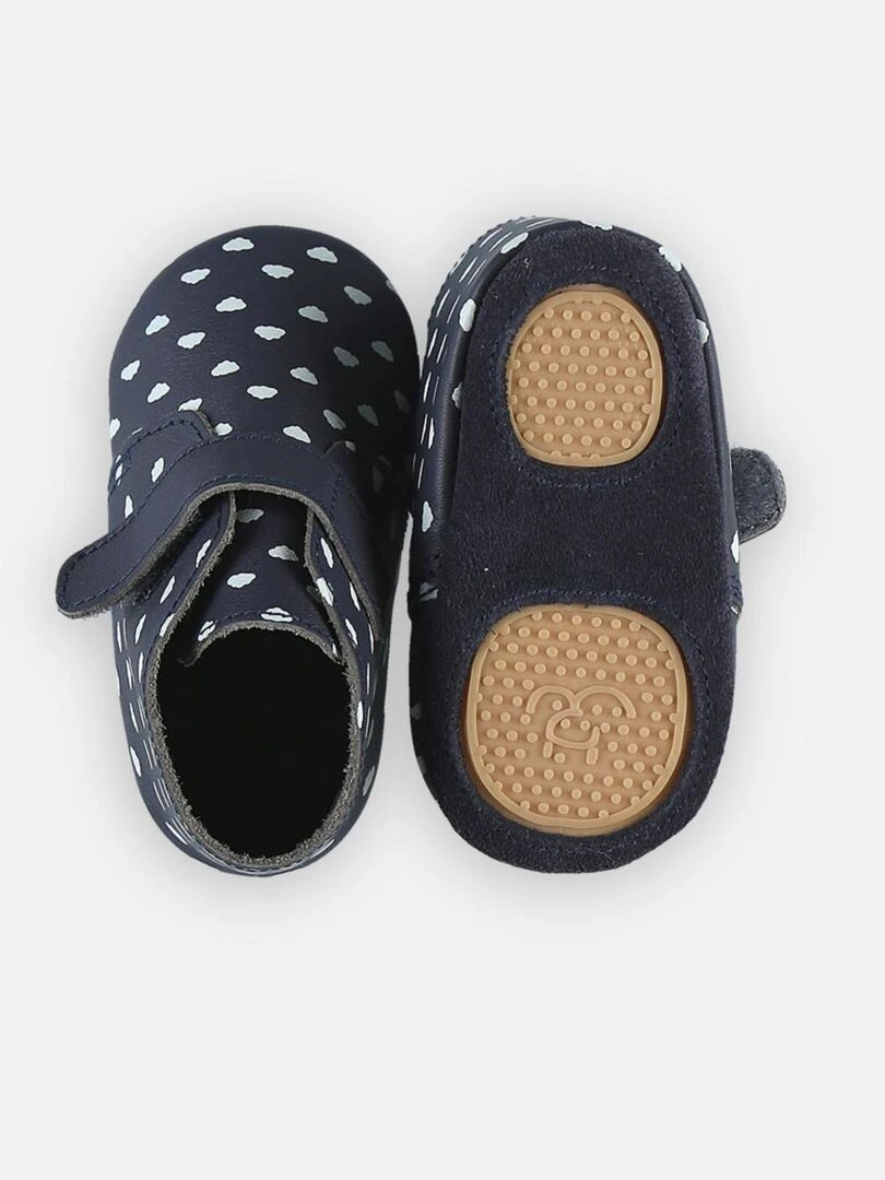 Chaussons cuir imprimés petits nuages Noukie's Bleu