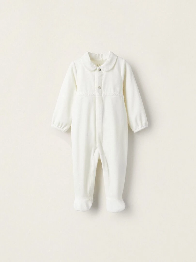 Grenouillère en velours combinée pour nouveau né WELCOME HOME Blanc