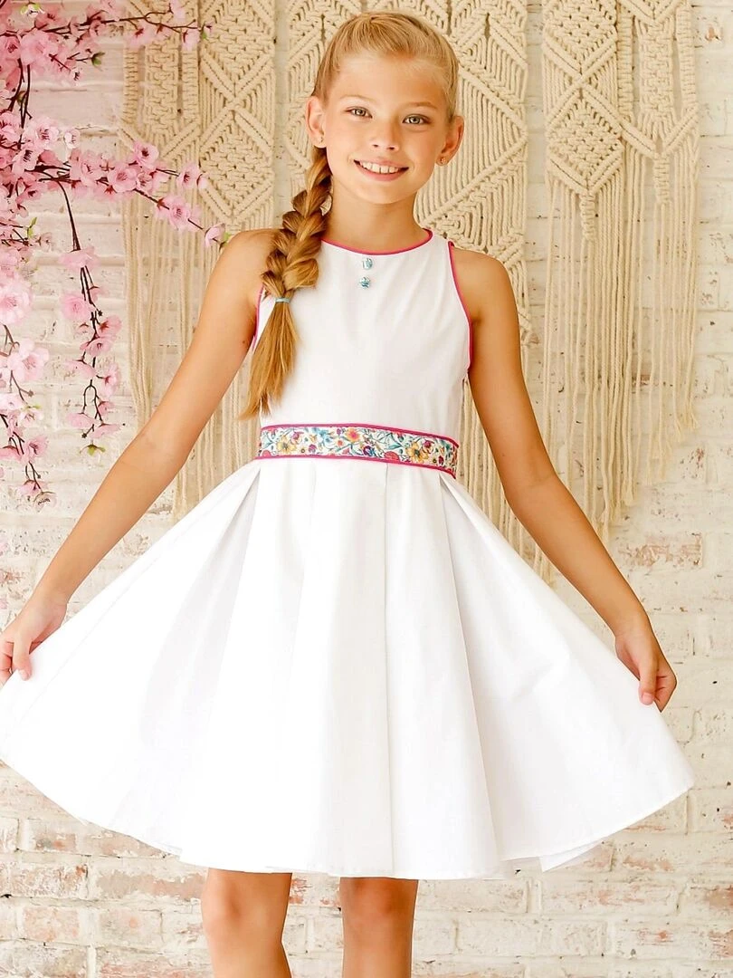 Robe Cérémonie Fille Coton Blanc Fleurie Liberty Rose HEPBURN La Faute à Voltaire Blanc
