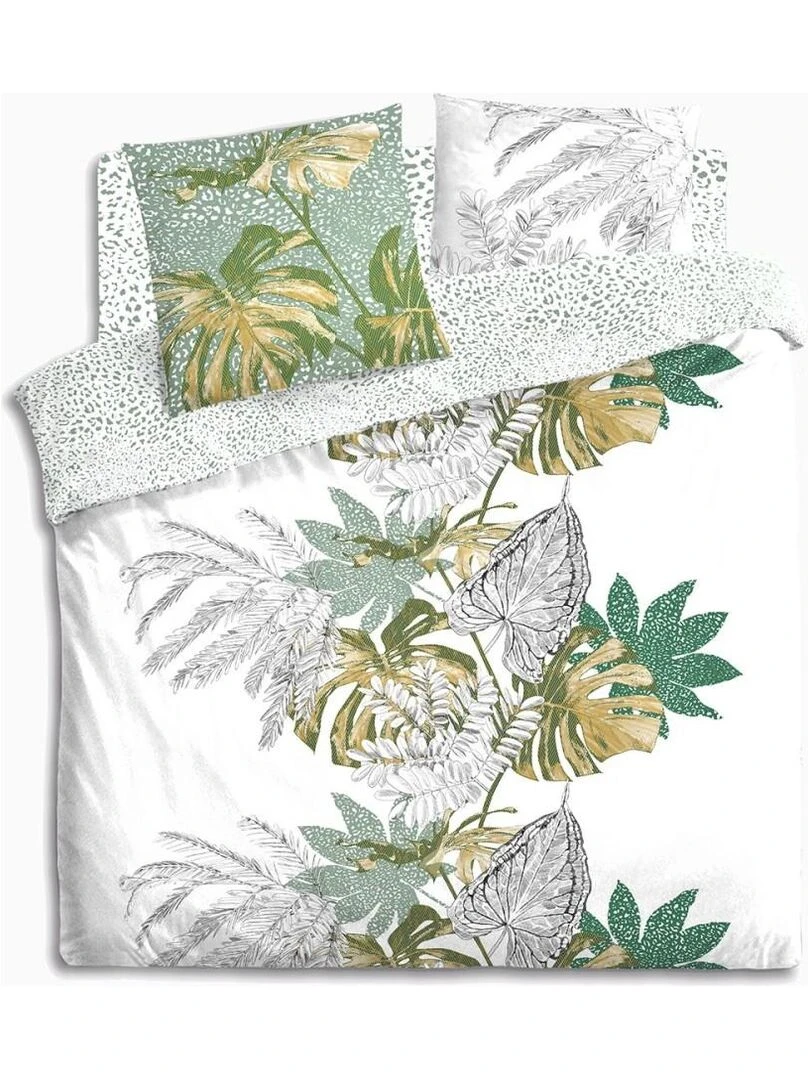 Housse de couette  Monstera + taie(s) 100% coton 57 fils   Blanc