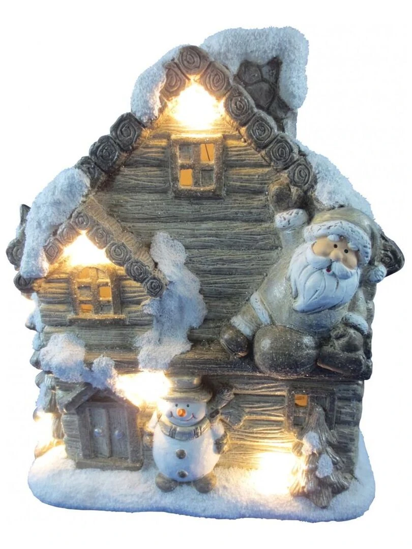 Maison lumineuse bonhomme de neige et pere noel Blanc