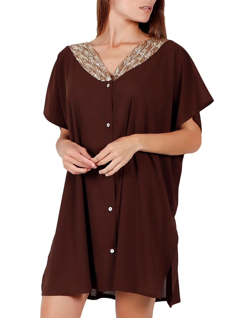 Tunique de plage chemise Bright Sequins chocolat Marron chocolat