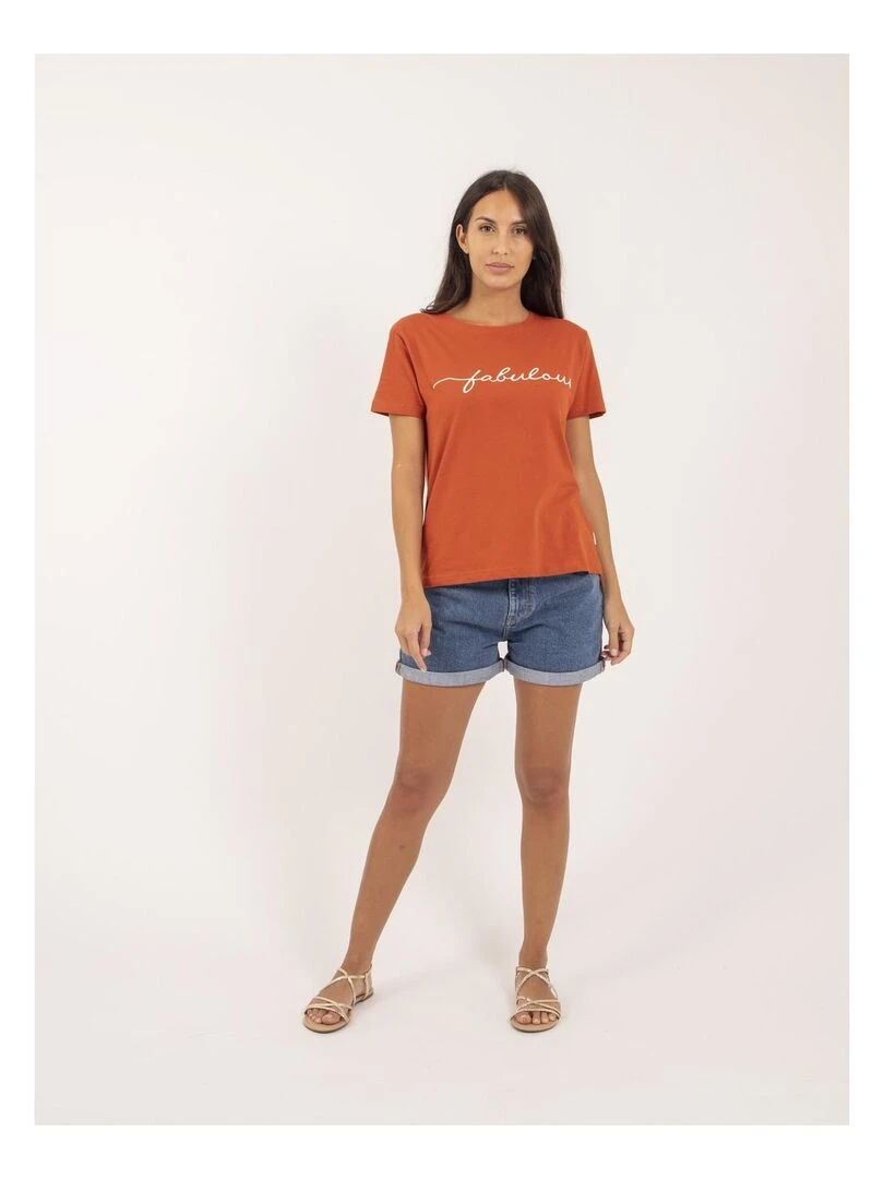 T shirt col rond message FIORELLI   Rouge brique