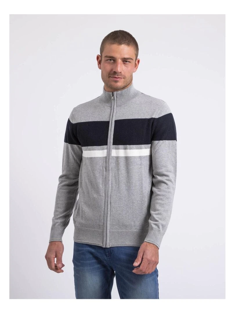Gilet zippé col montant coton ALIGO Bleu marine