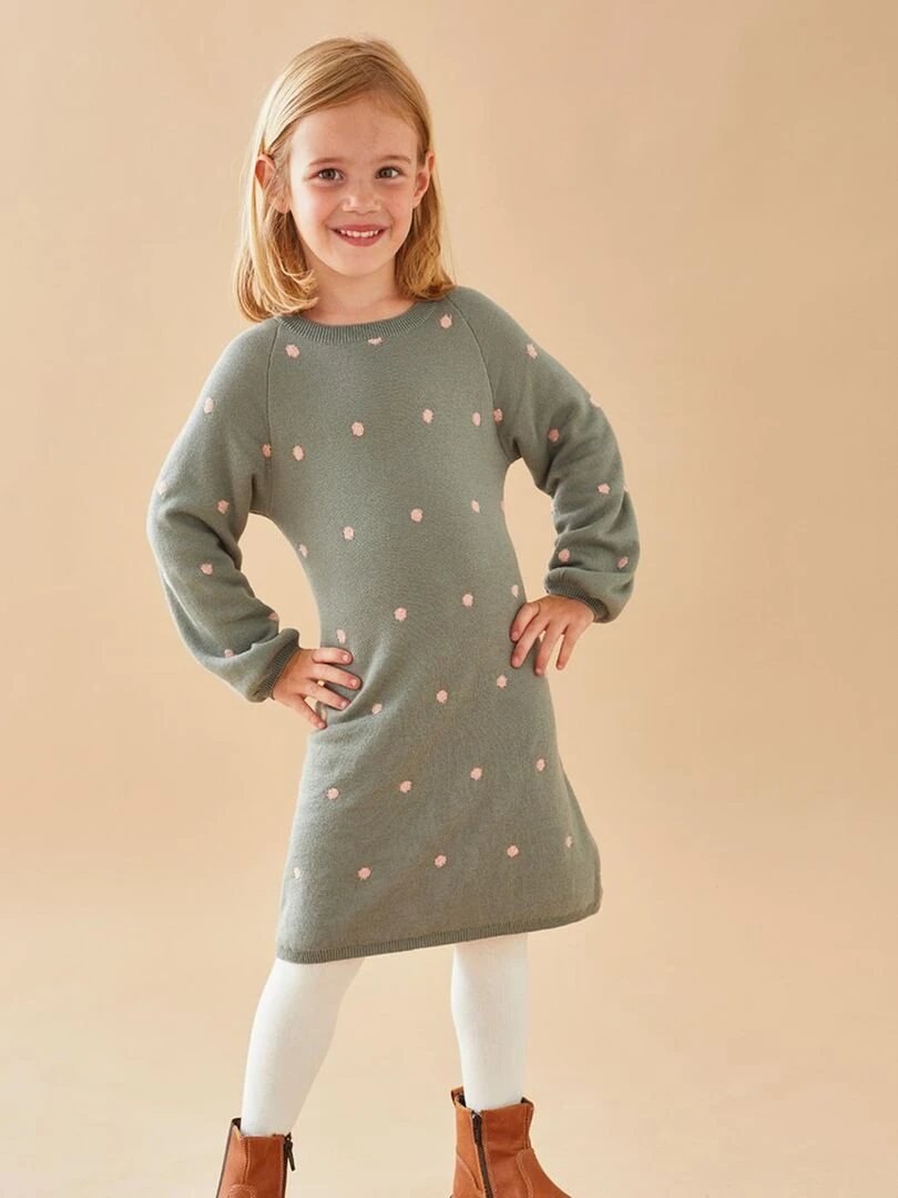 Robe jacquard à pois kaki/rose clair Noukie's Vert