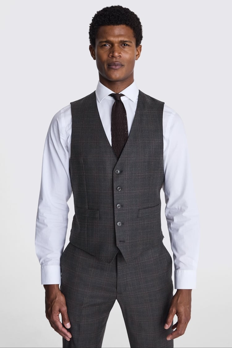 Tailored Fit Grey Check Performance Waistcoat Buy Online at Moss