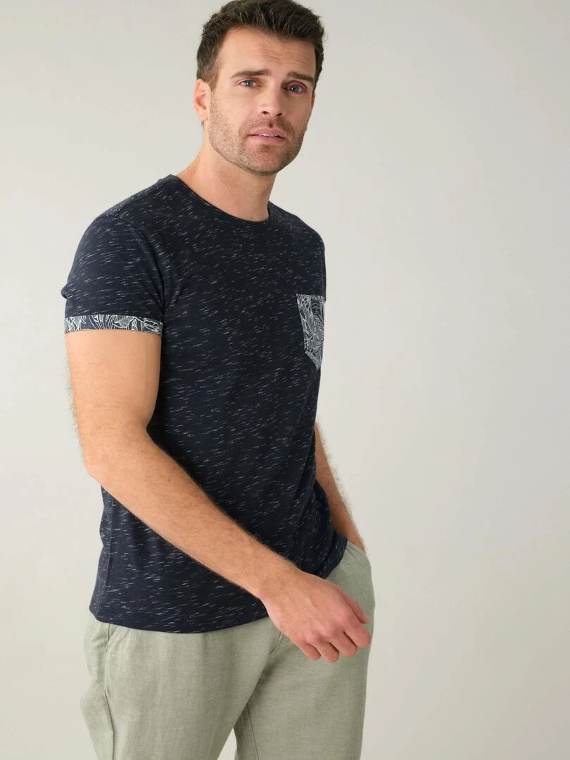 T shirt en coton et col rond pour homme 'Deeluxe'   Bleu marine
