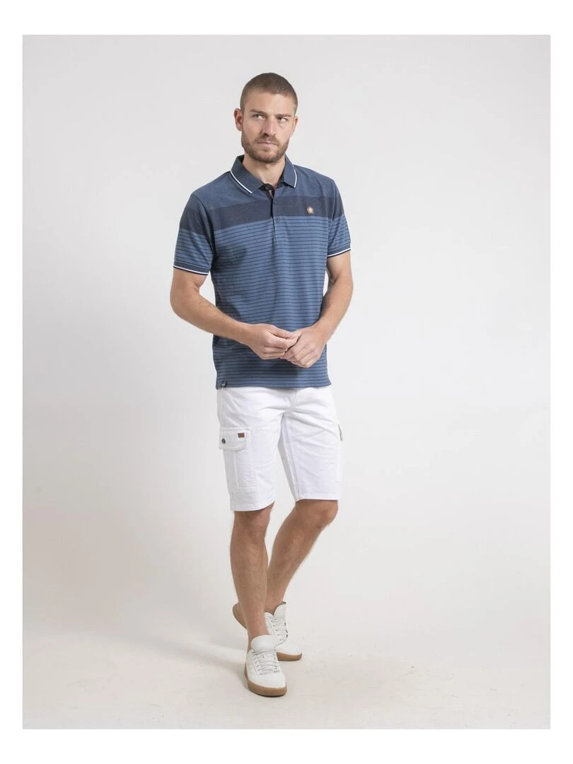 Polo manches courtes pur coton rayé PIWENING   Bleu marine