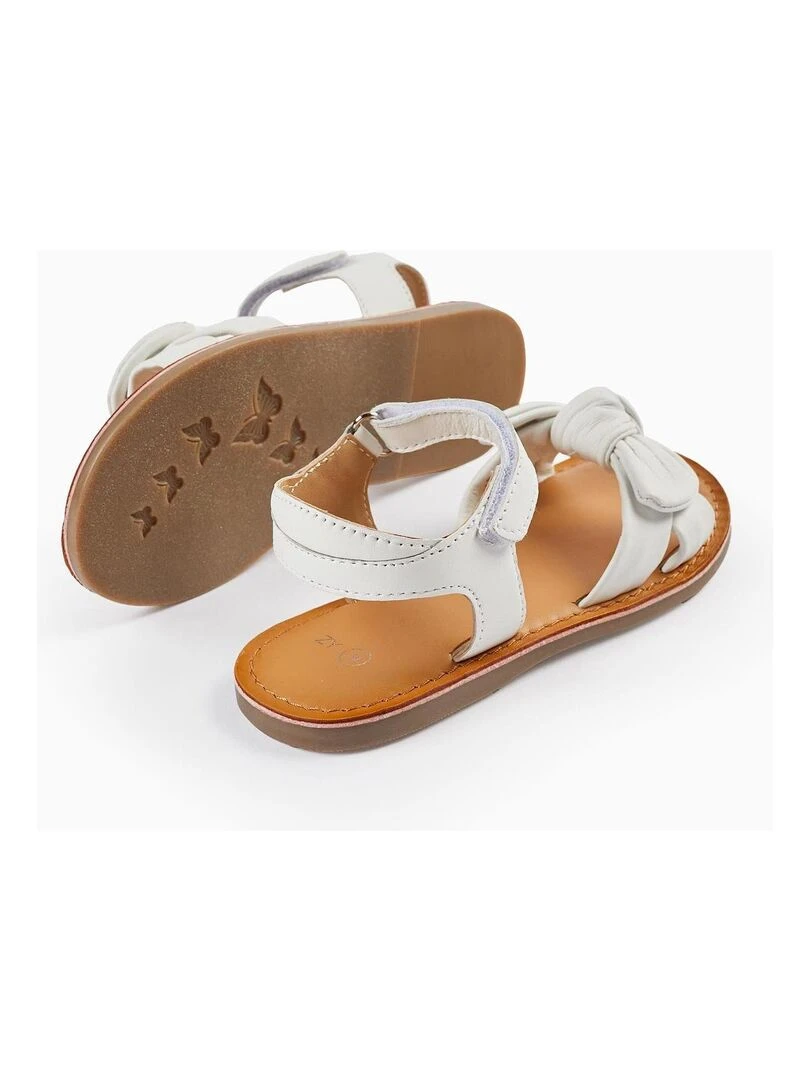 Sandales en cuir avec nœud pour fille  CÉRÉMONIE   Blanc