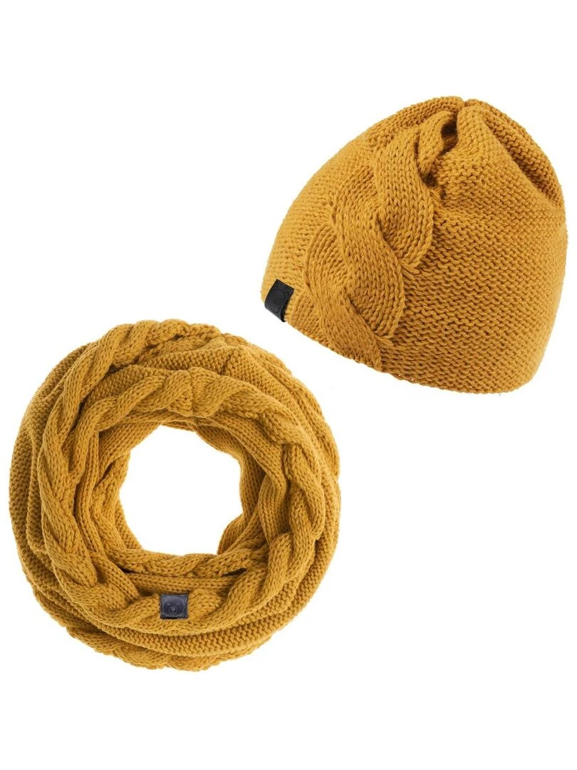 Ensemble Snood Bonnet Moyna Made in UE Jaune moutarde