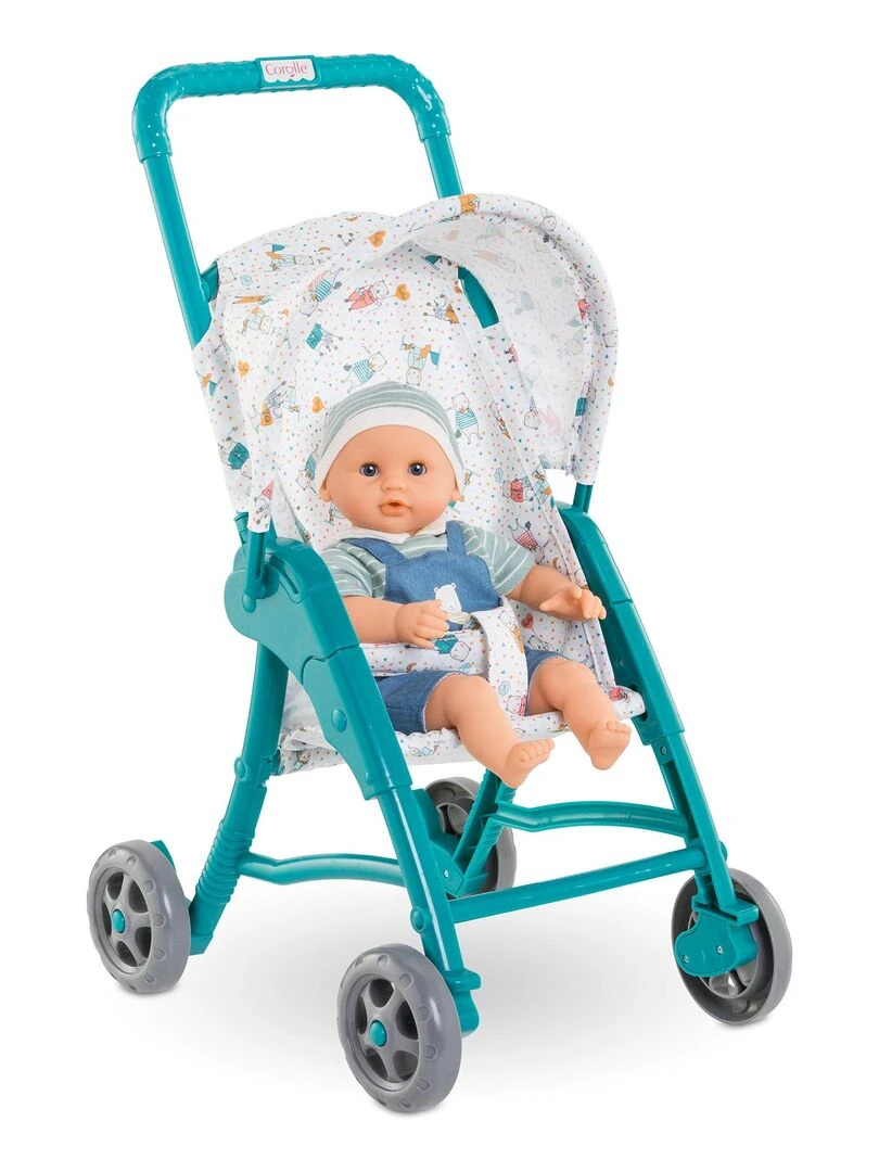 Poussette Oursons pour poupon 30 cm Bleu