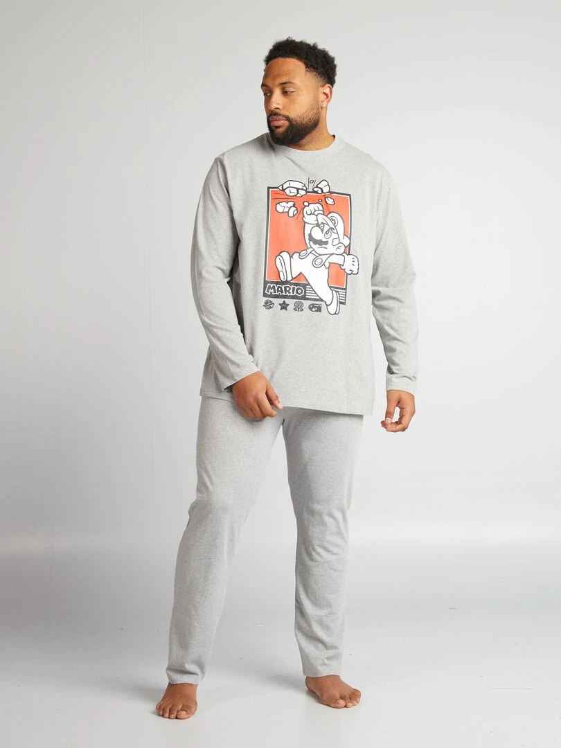 Pyjama long 'Mario'   tee shirt + short   2 pièces   Gris