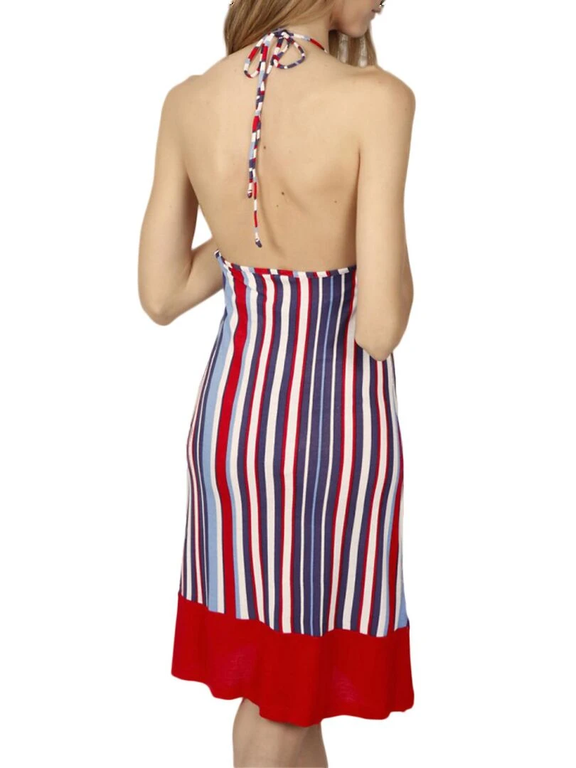 Robe estivale dos nu Elegant Stripes rouge Rouge