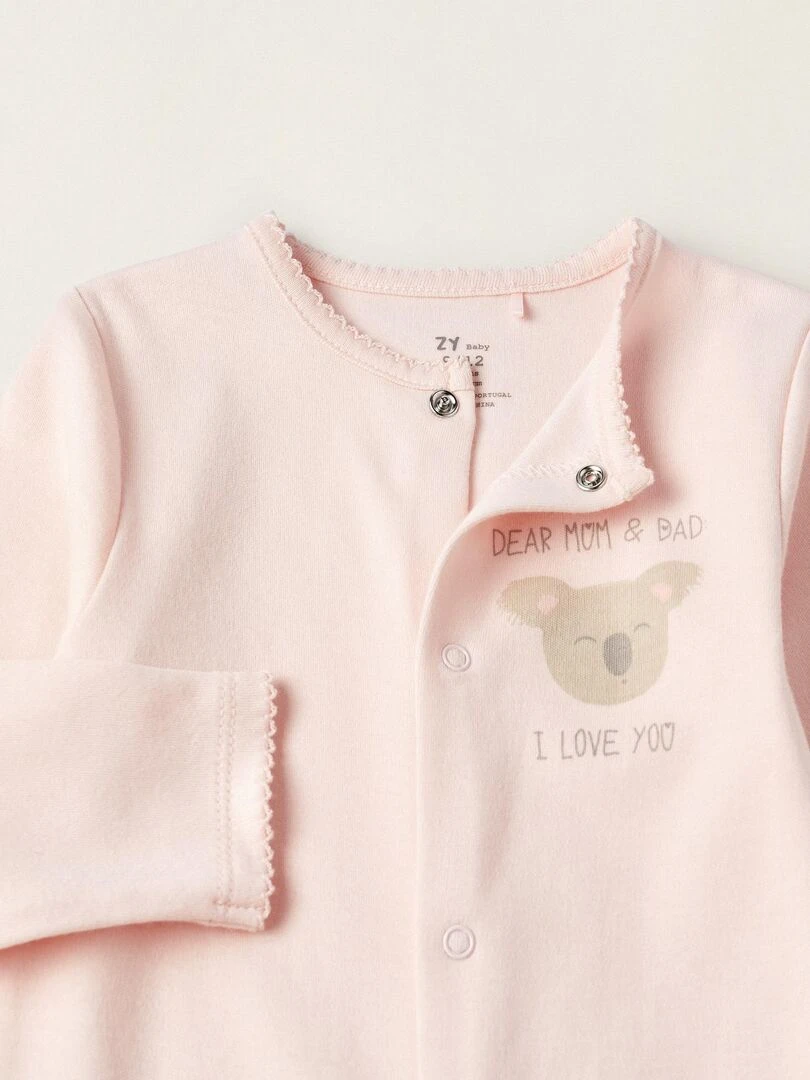 Grenouillère en coton avec pieds pour bébé fille 'Cher Maman et Papa' manches longues   Rose clair