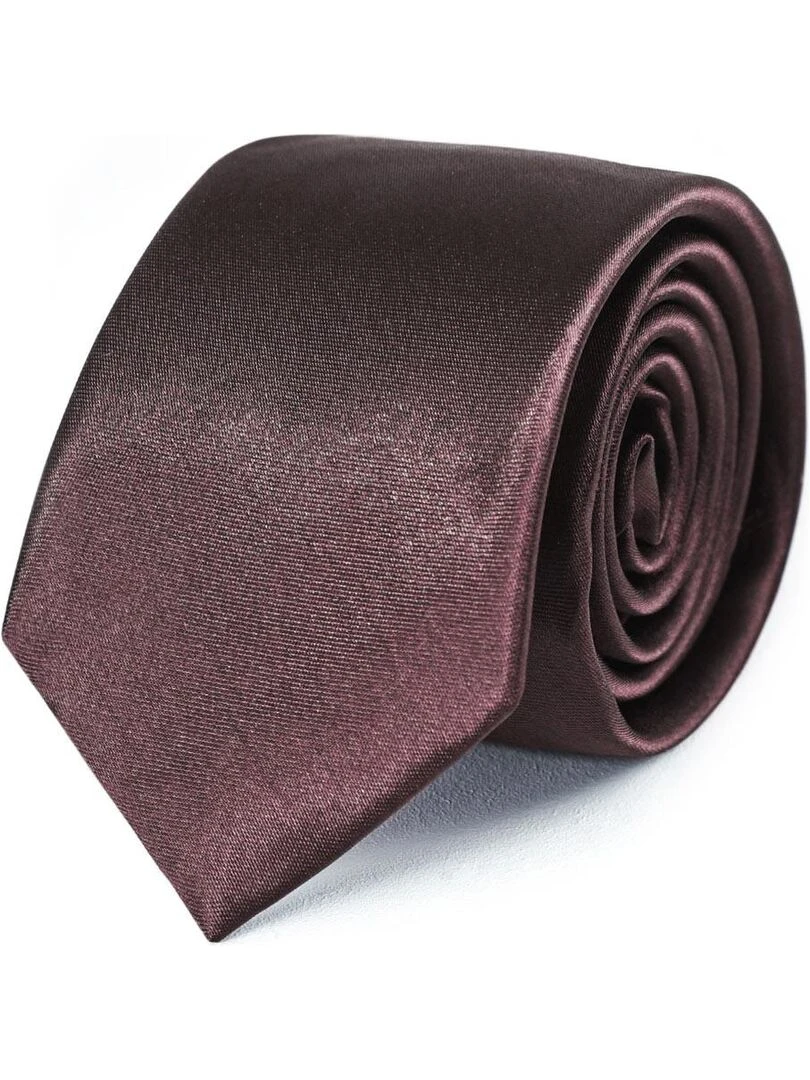 Cravate Slim Satin Unie Fabriqué en Europe Marron chocolat
