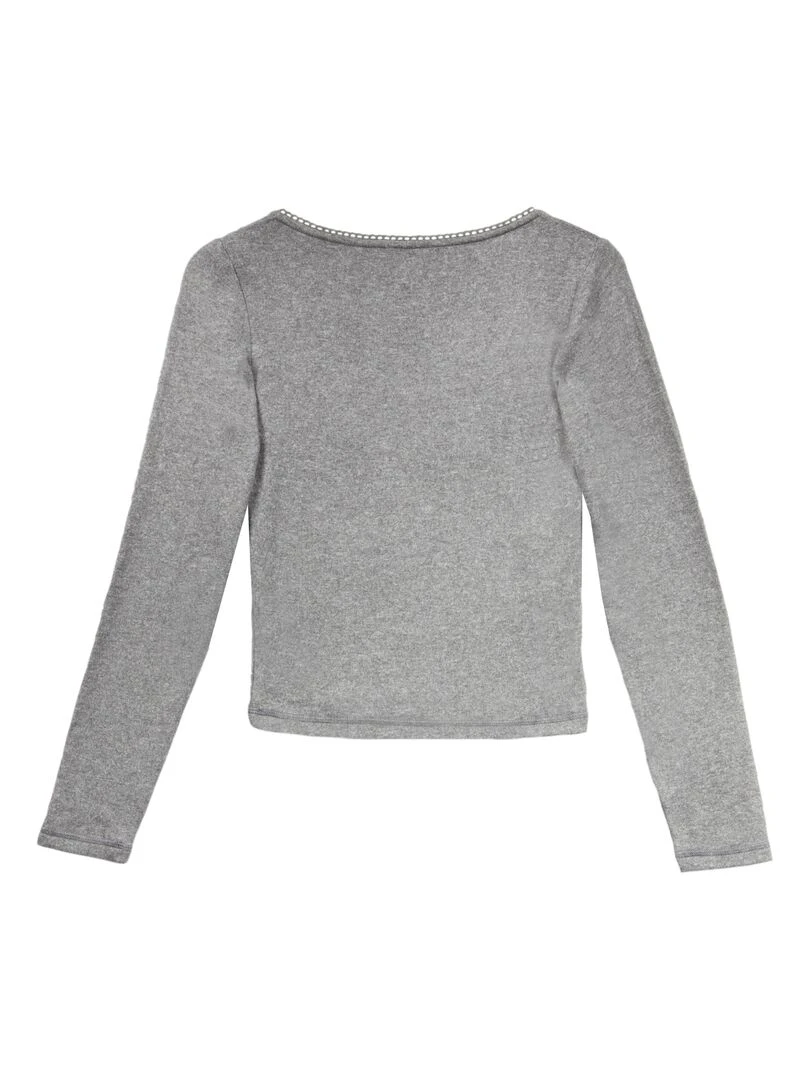 T shirt col carré Femme Gris chiné Gris