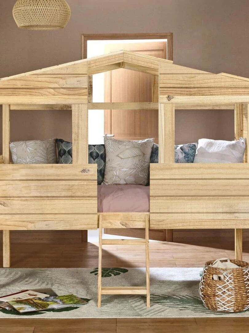 Lit cabane avec matelas Roby   AKITEN RETAIL   Marron