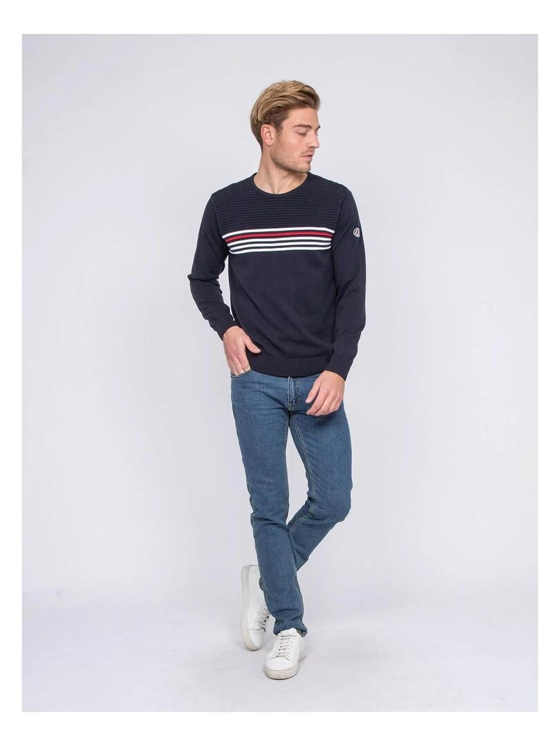 Pull fin col rond coton ACTION   Bleu marine
