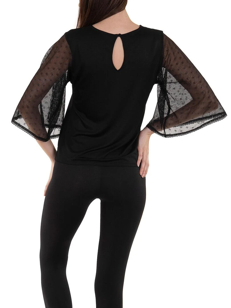 T shirt manches trois quarts Soft Spot   Noir