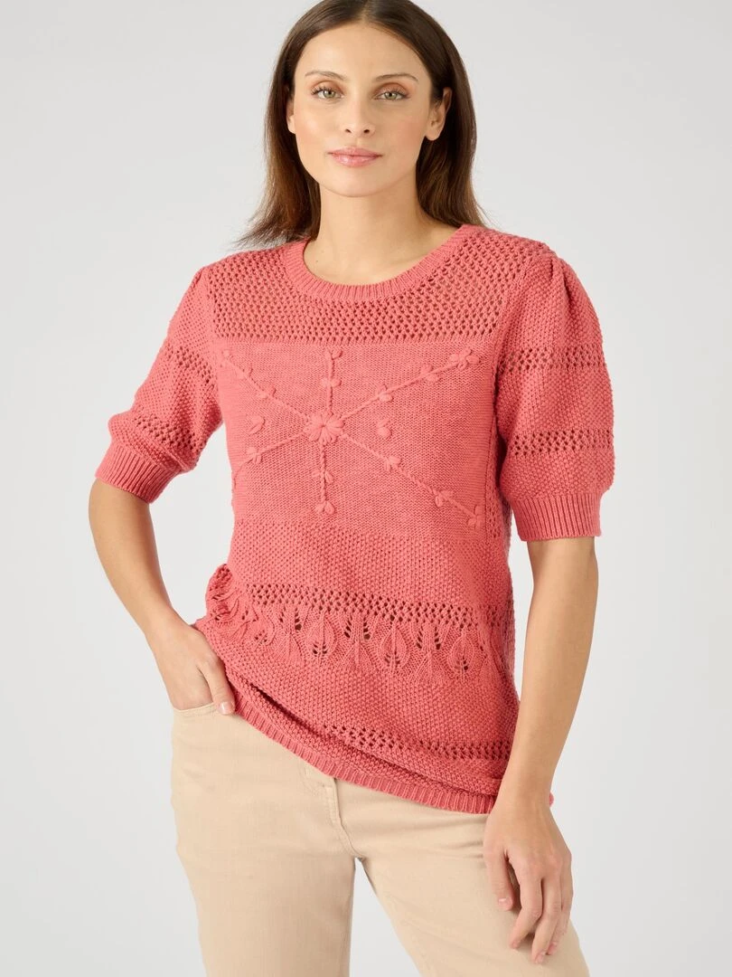 Pull maille effet crochet Damart Rose