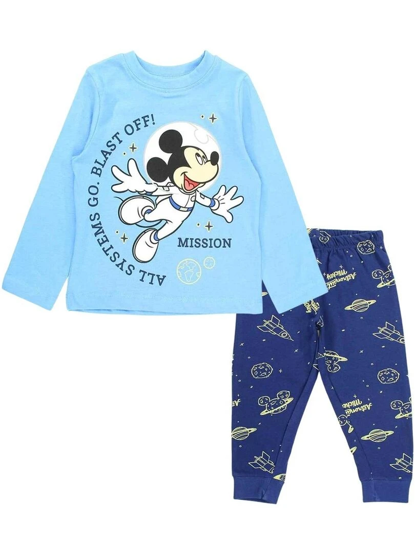 Disney Pyjama garçon imprimé Mickey en coton Bleu