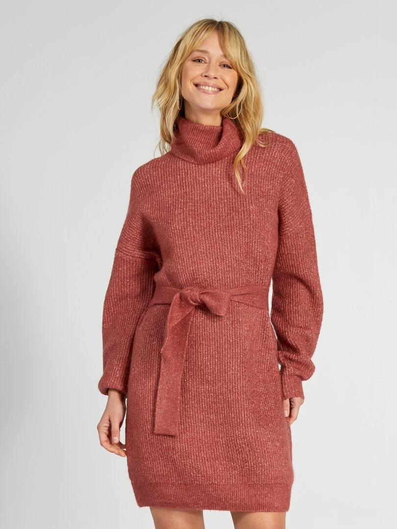 Robe pull avec ceinture Rouge