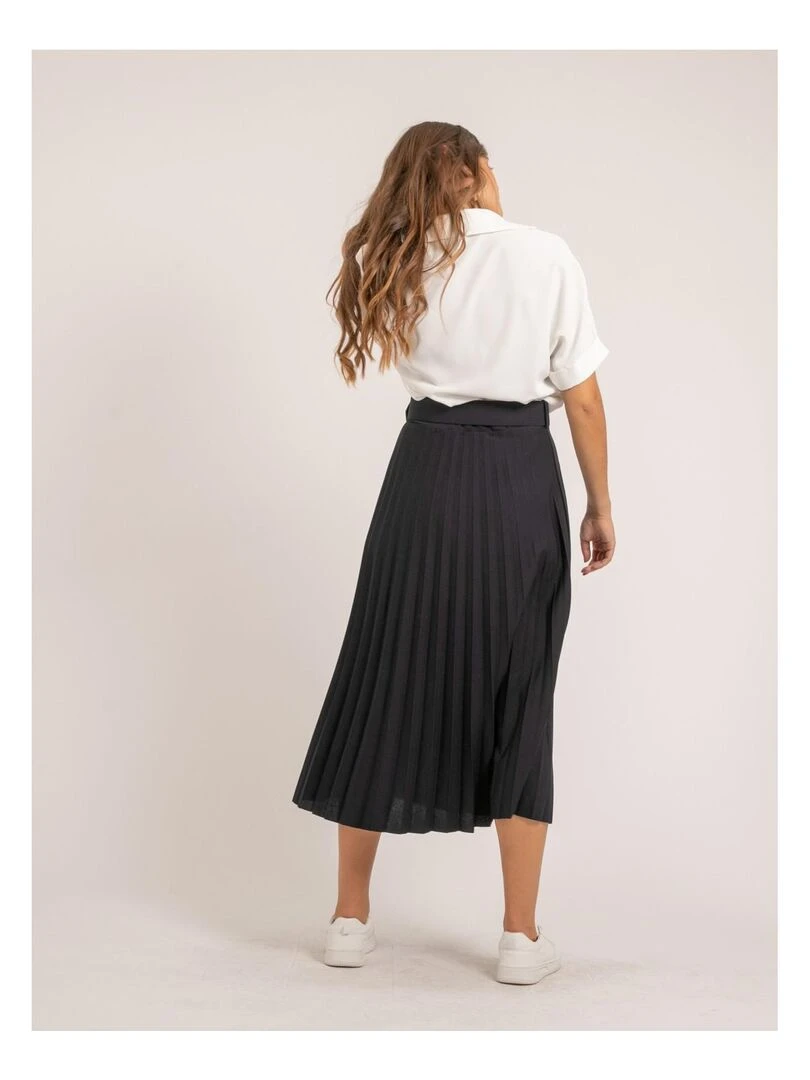 Jupe longue plissée et ceinture XOLEDE Bleu marine