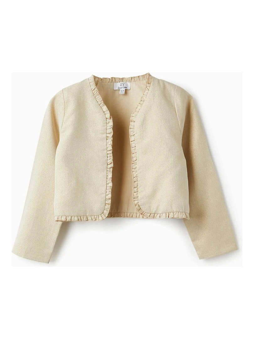 Veste Boléro avec fils Lurex et volants pour Fille CÉRÉMONIE Beige