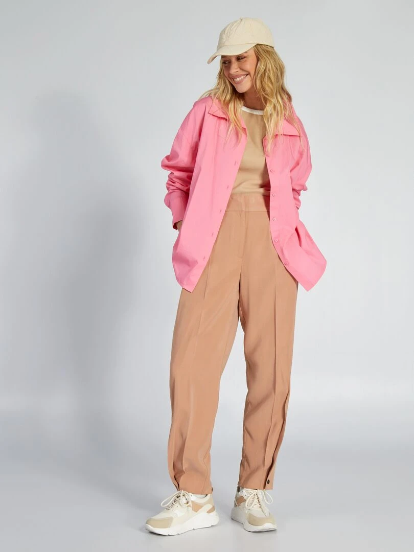 Pantalon droit à taille haute Beige