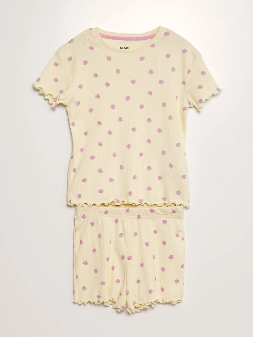 Ensemble pyjama côtelé et imprimé 2 pièces Jaune
