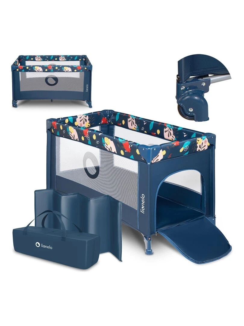 LIONELO Stefi Lit parapluie bébé compact 2en1 125 x 65 cm Roulettes 0 36 mois Avec de sac Bleu