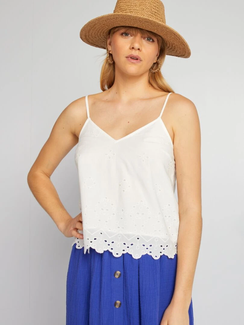 Top à broderies anglaises Blanc