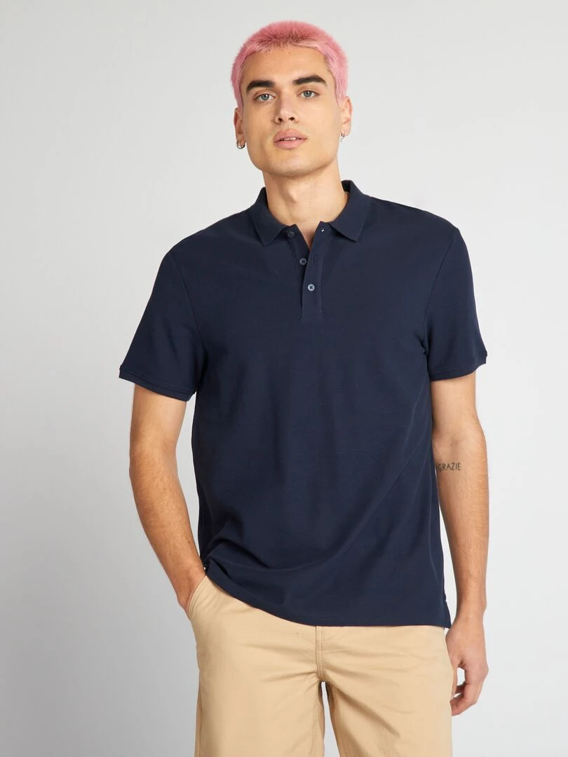 Polo en piqué de coton Bleu marine