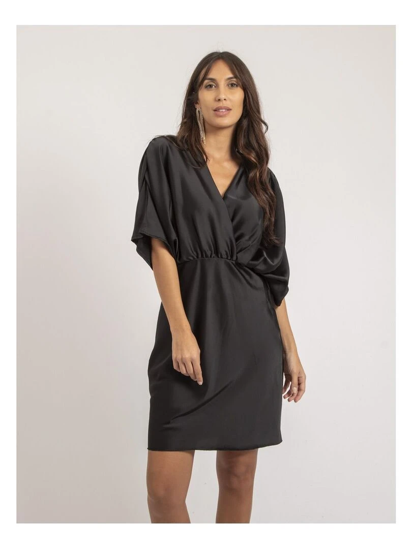 Robe courte portefeuille satin ILIZAN Noir