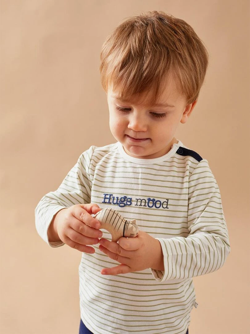 Set t shirt rayé + pantalon denim écru/bleu/vert Noukie's Bleu