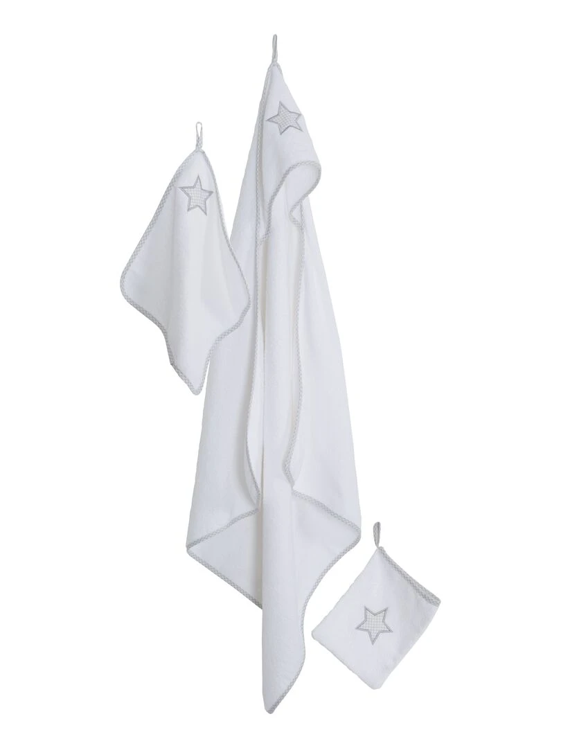 Coffret Sortie de Bain Bébé 'Little Stars' Brodé Étoile 'ROBA' Blanc Gris