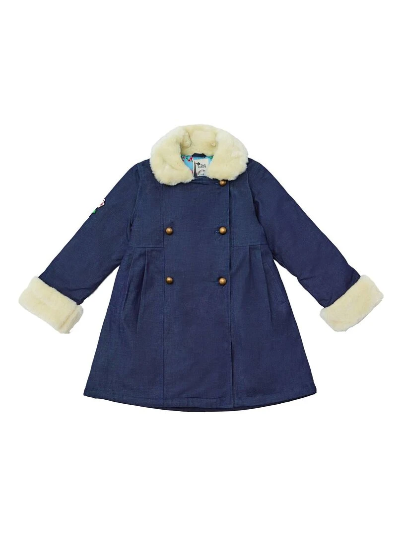 Manteau Bleu Marine en Jeans Fille  Col Fausse Fourrure  ANOUSHKA   'LA FAUTE A VOLTAIRE'   Bleu marine