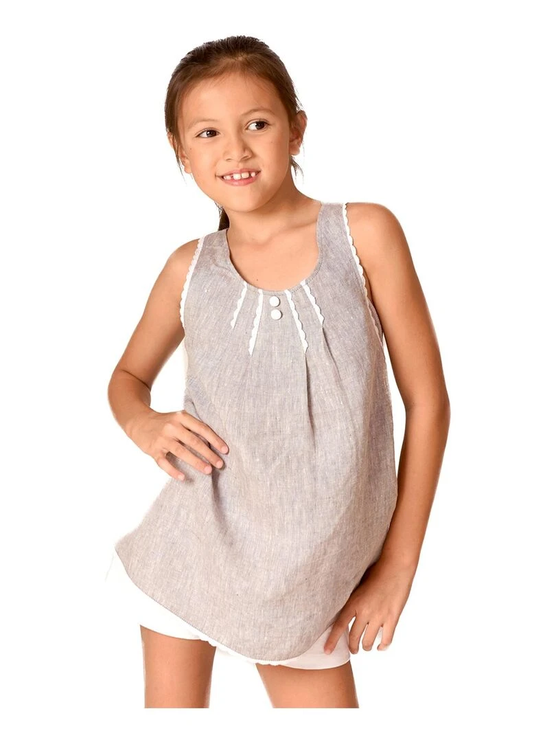 Blouse Bretelles Été Fille Lin Gris à Fine Dentelle ANAIS 'LA FAUTE A VOLTAIRE' Gris clair