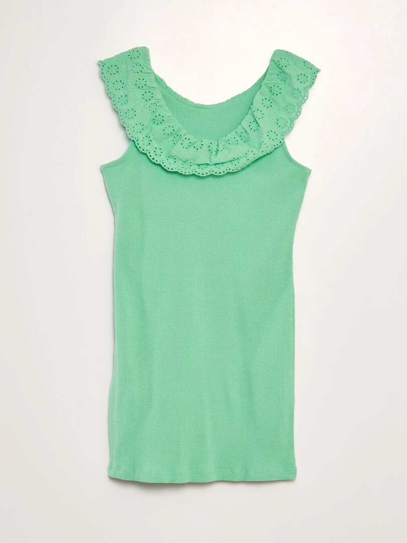 Robe côtelée avec large col brodé Vert