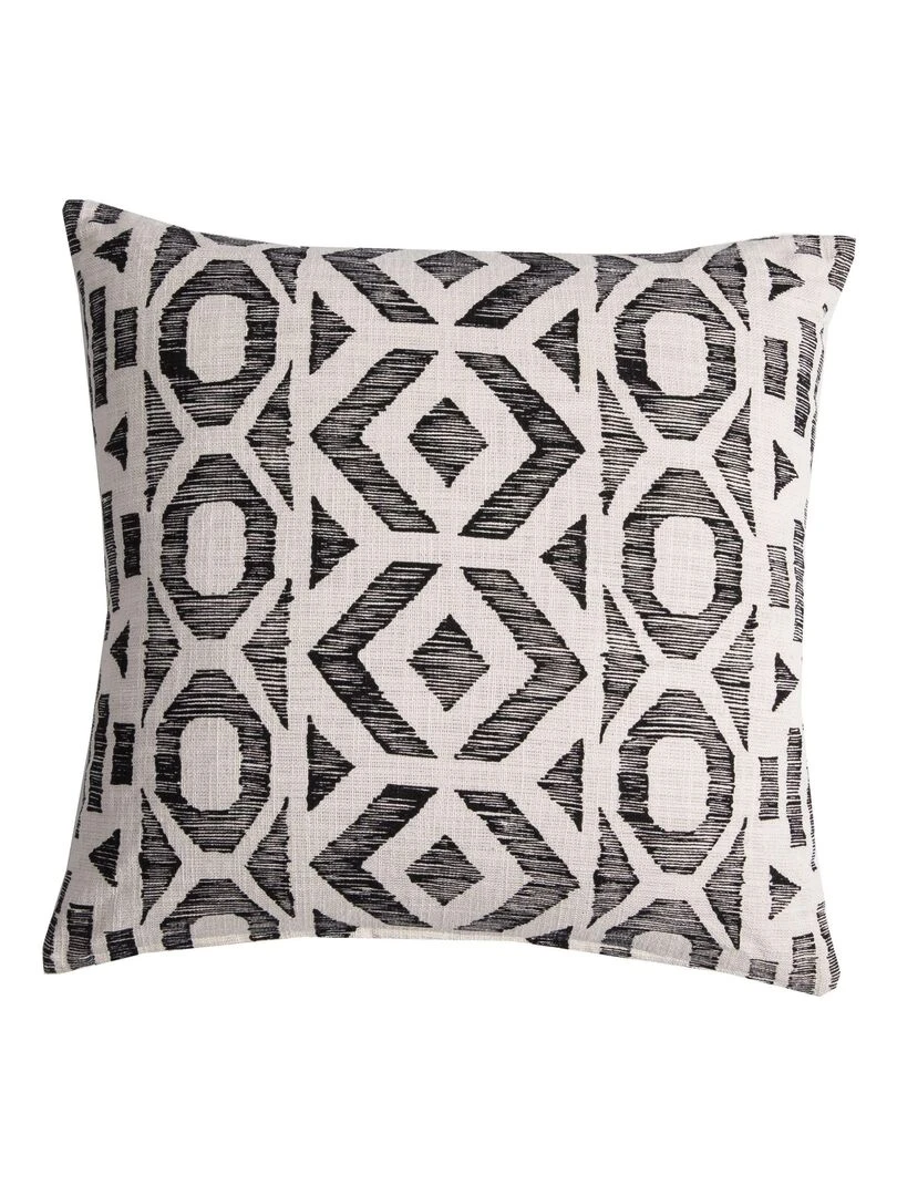 Coussin en coton MOSAIC SLUB 'Deko&co' Blanc Noir