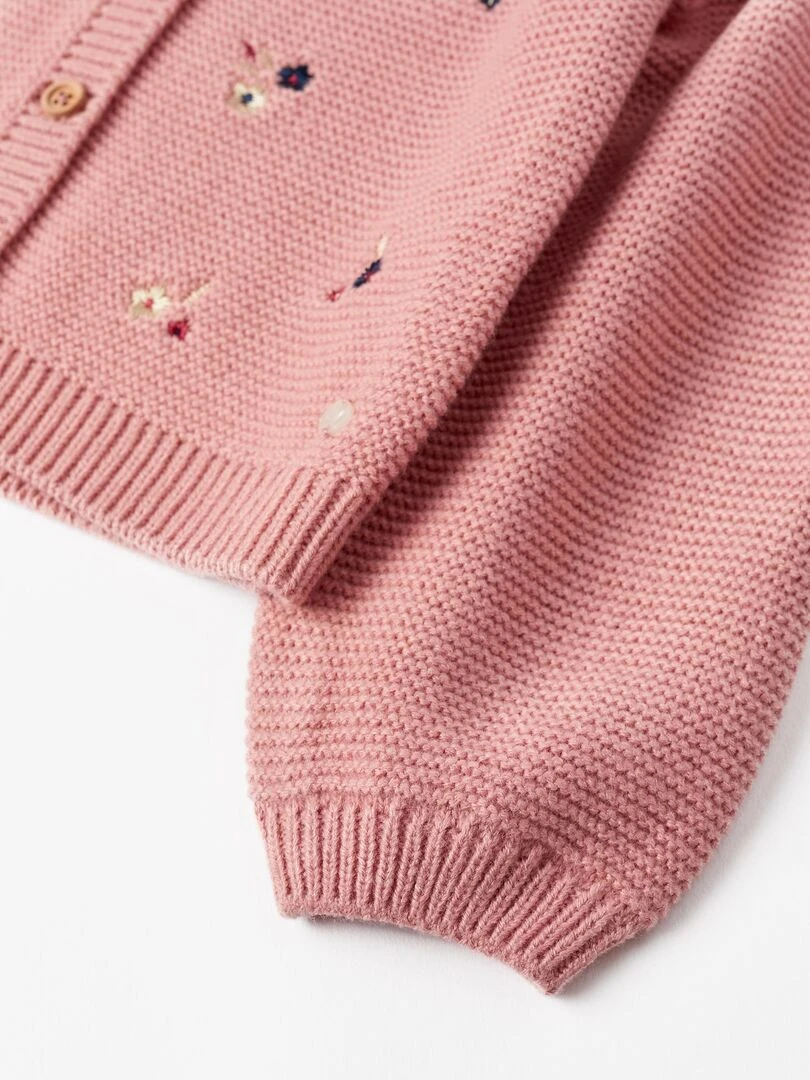 Gilet en Maille avec Fleurs Brodées pour Fille  SPRING BEGINS   Rose