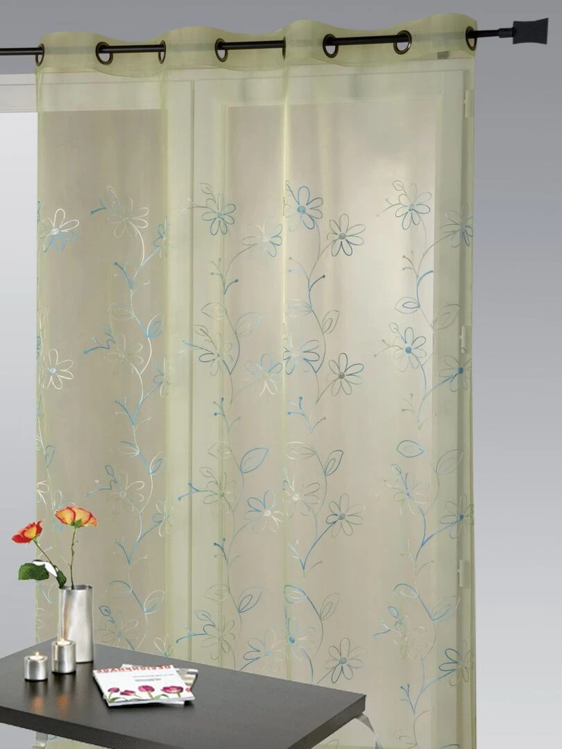 Voilage Organza Brodé fil satiné Vert clair