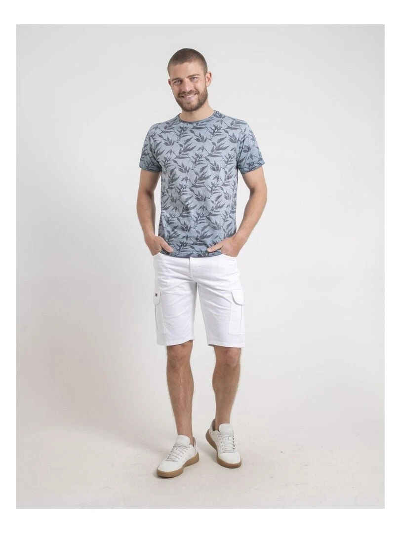 T shirt col rond pur coton NAOKI   Bleu