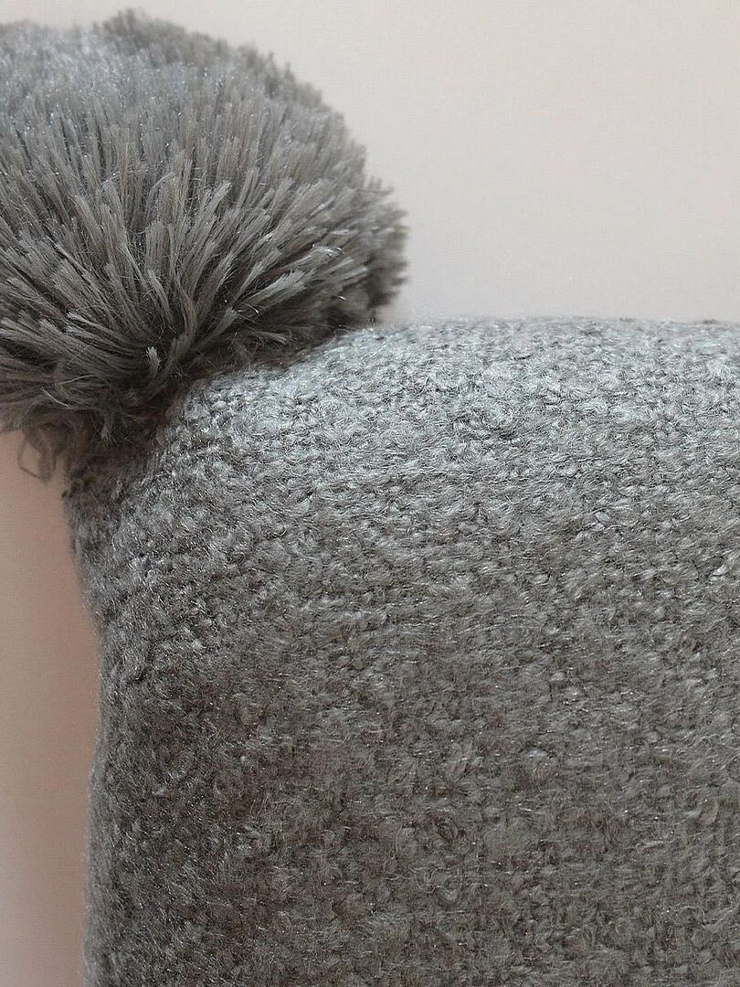 Coussin    Effet laineux à pompons   gris anthracite