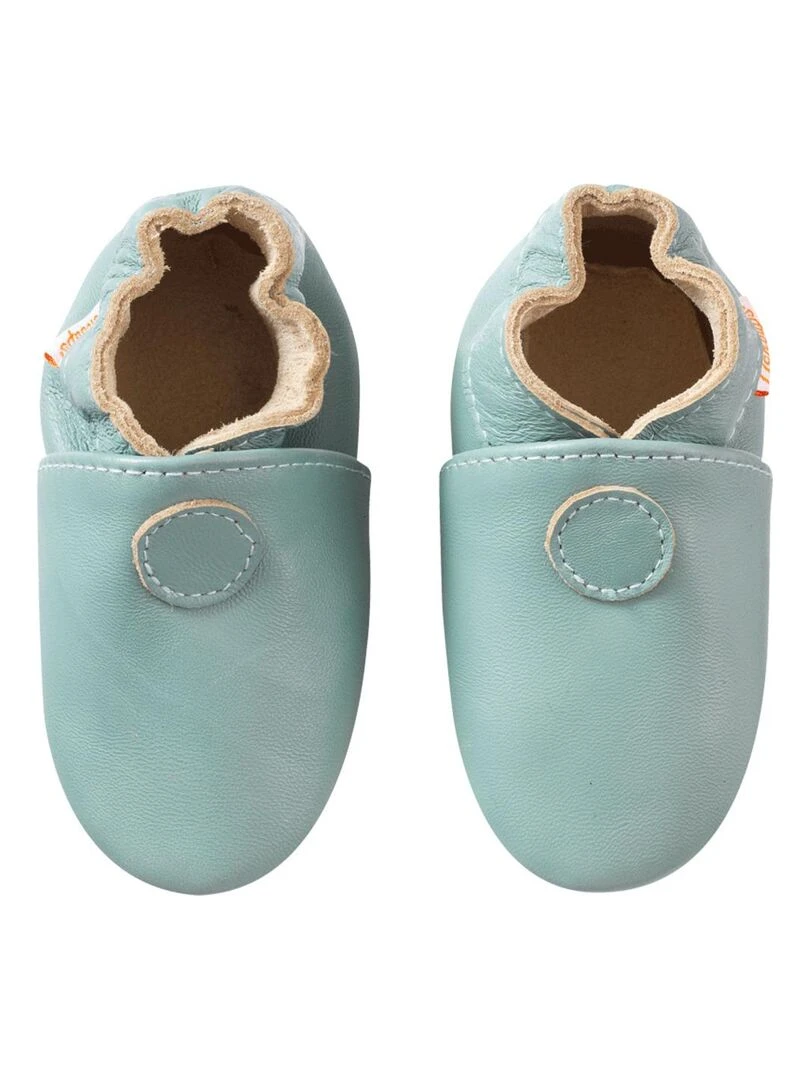 Chaussons bébé cuir souple Uni Vert