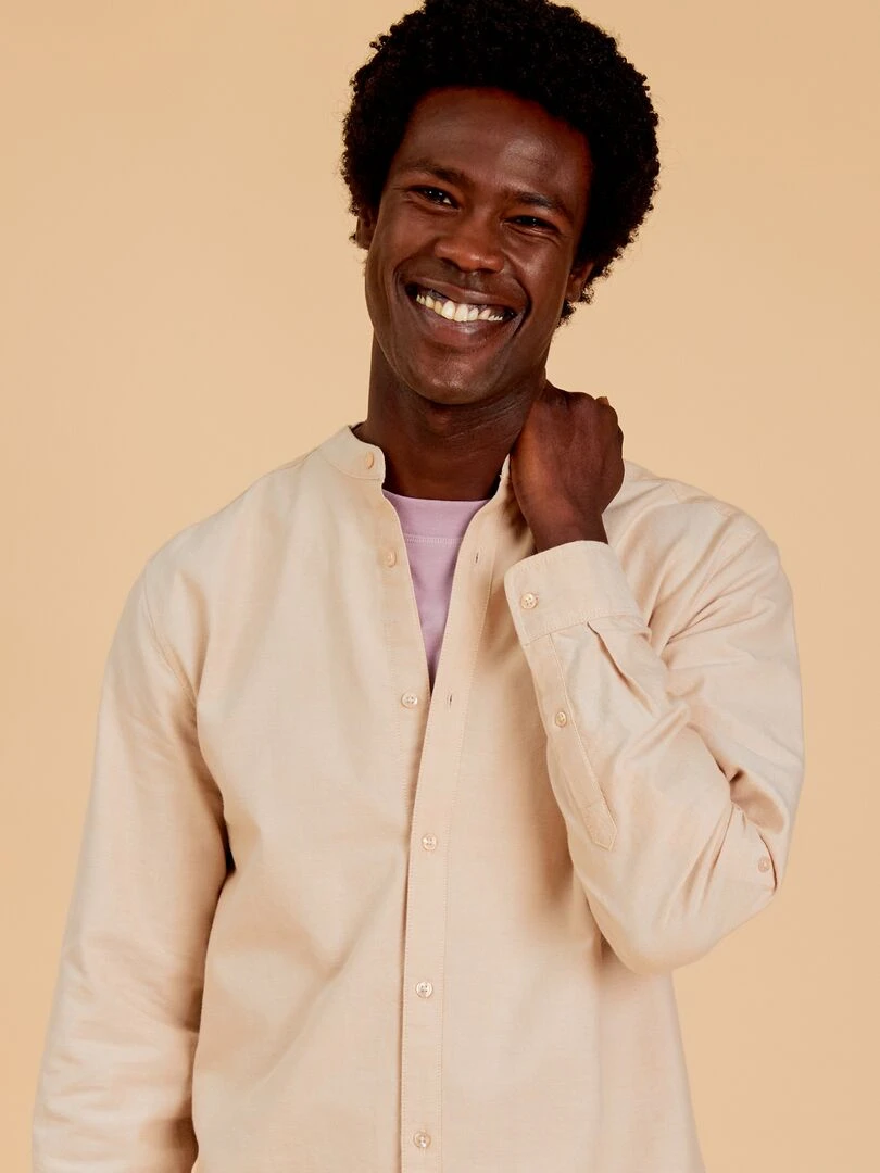 Chemise oxford col mao   Beige
