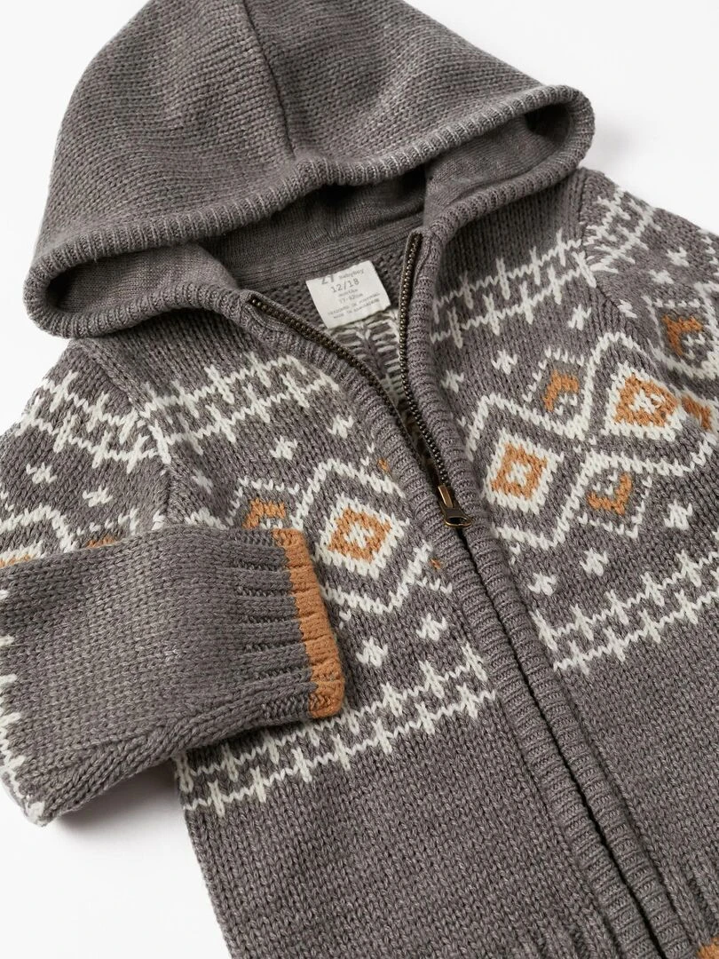 Manteau avec Capuche en Maille Jacquard pour Bébé Garçon   NOËL   Gris foncé