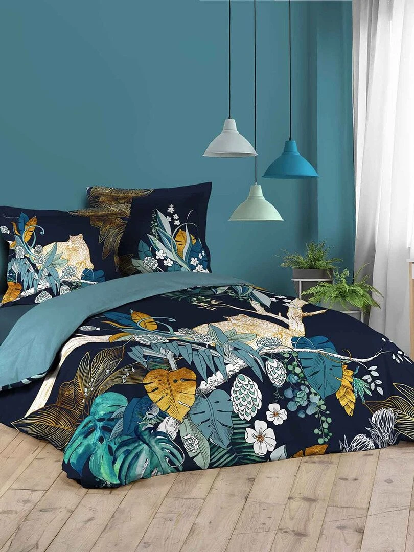 Housse de couette 260x240 + 2 taies Mistic coton Bleu