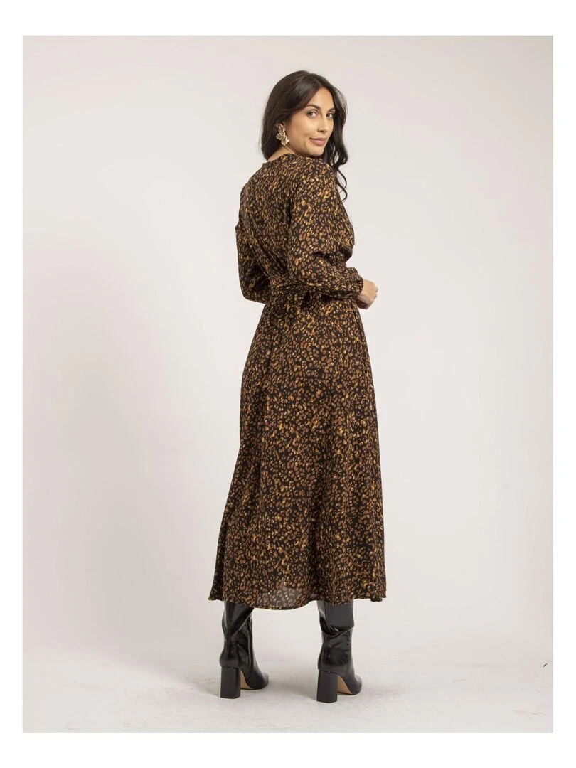 Robe longue motifs ISLAND Marron